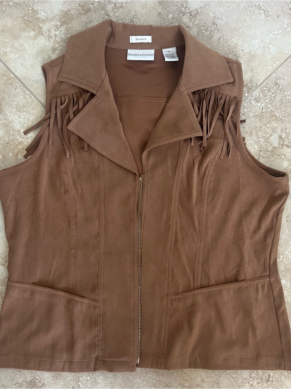 Brown Suede Fringe Zip Vest